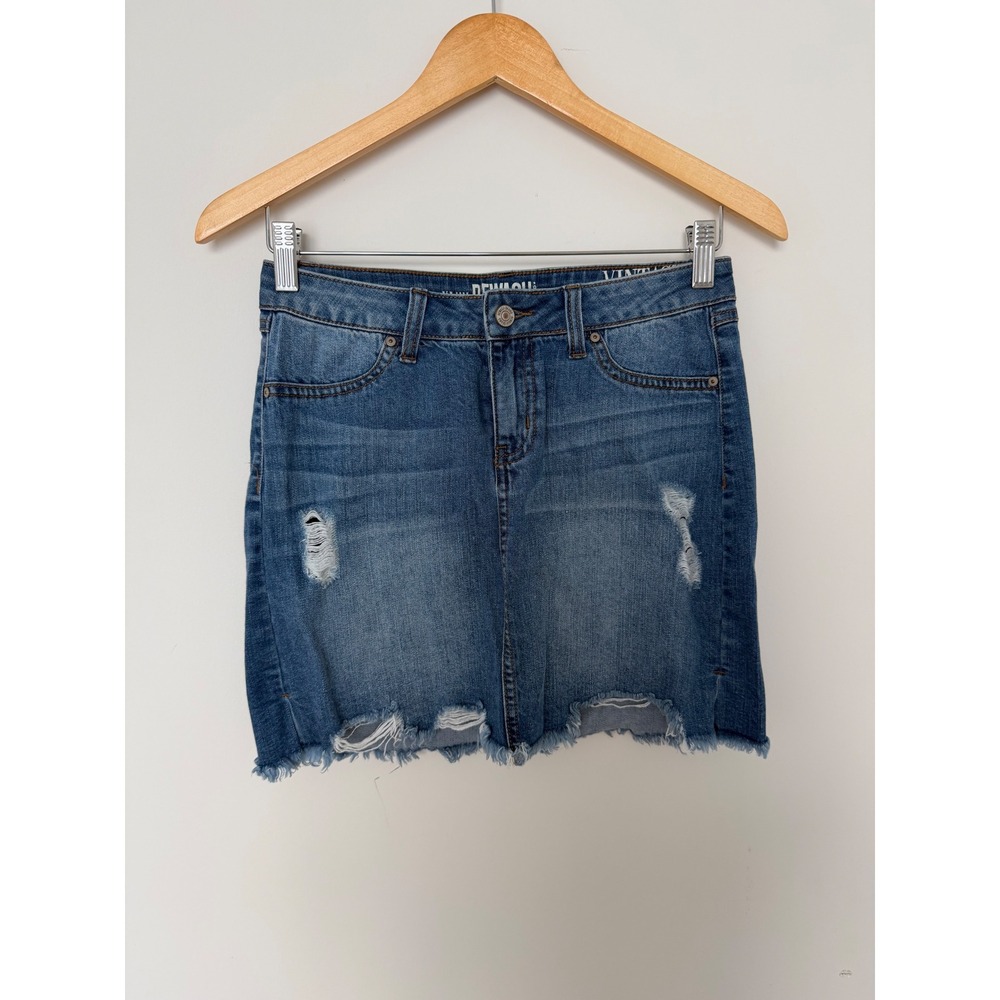 Rewash Denim Skirt Womens 3/26 Vintage Reunion Distressed Mini Blue Excellent